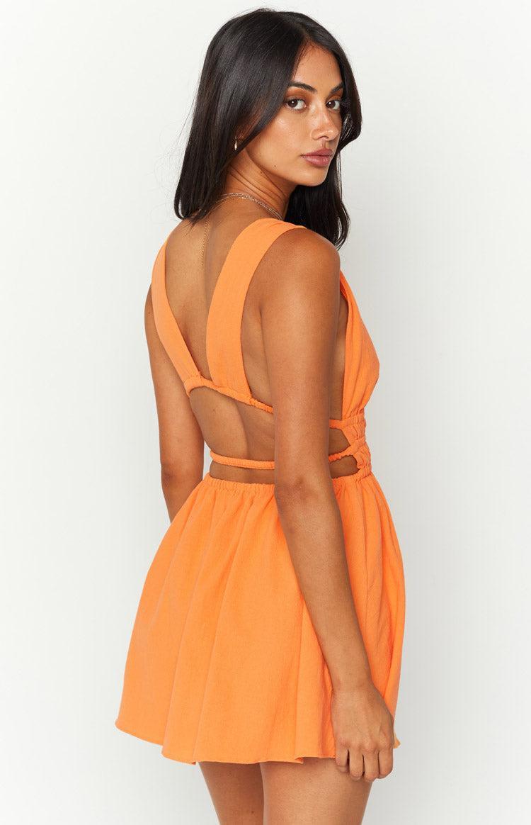 Genovia Crinkle Orange Mini Dress Product Image