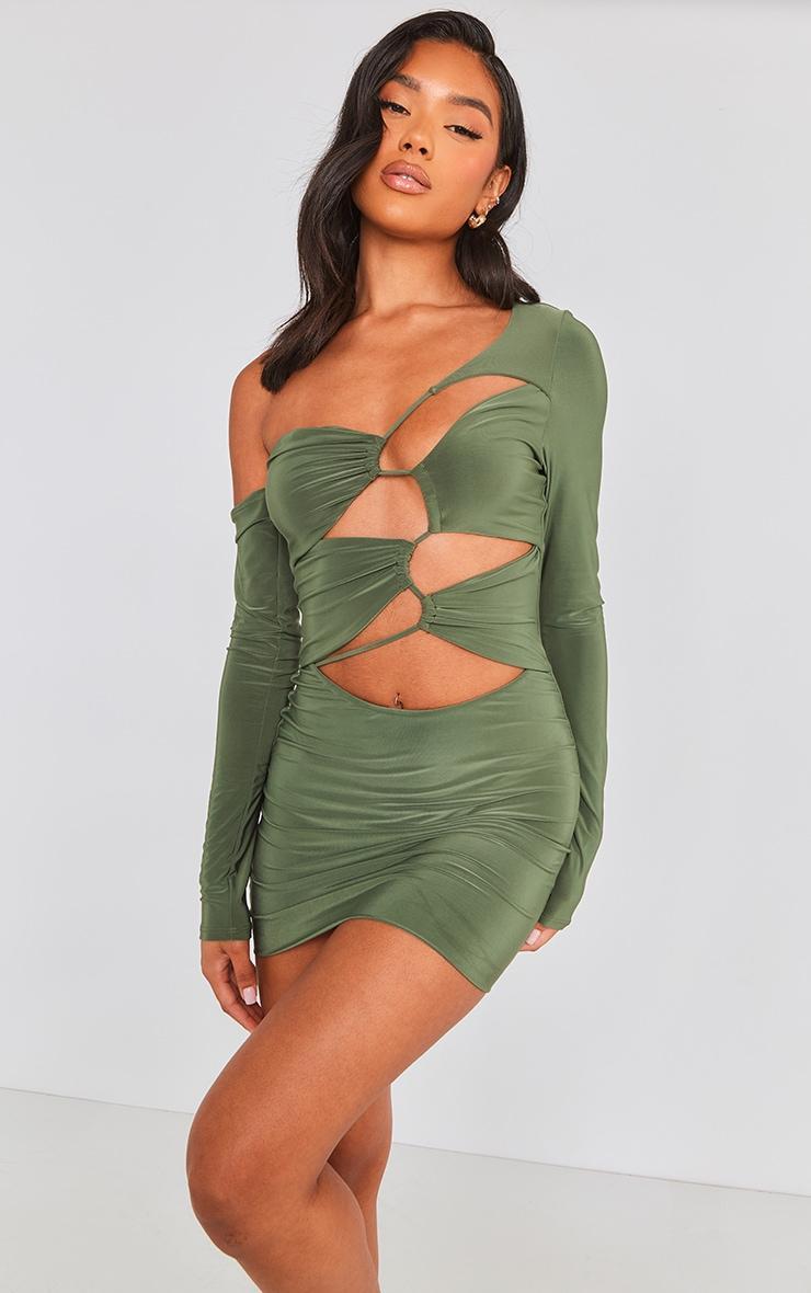 Olive Cut Out One Shoulder Bodycon Dress Product Image