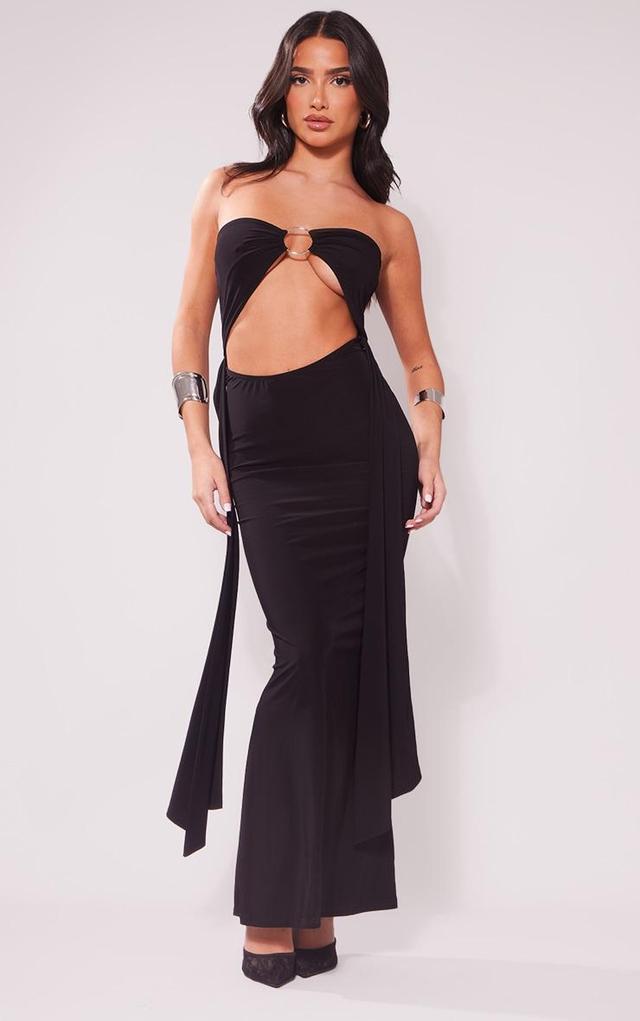 Petite Black Slinky Bandeau Cut Out Maxi Dress Product Image