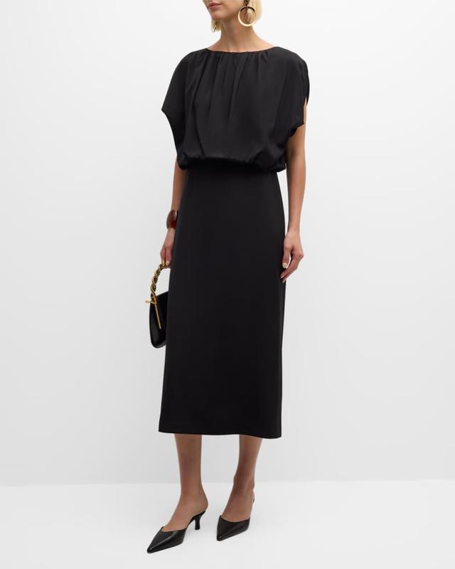 Split-Sleeve Blouson Midi Dress Product Image