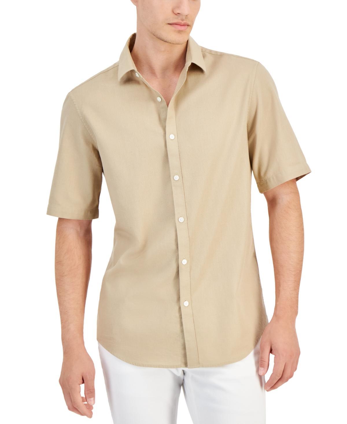 Alfani Mens Short-Sleeve Solid Textured Shirt, Created for Macys Product Image