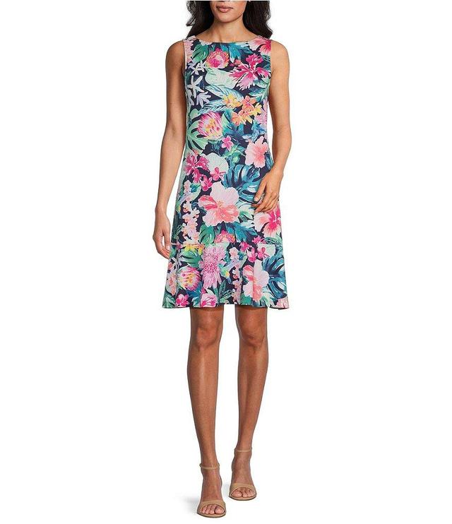 Tommy Bahama Stretch Crew Neck Sleeveless Flounce Hem Dress Product Image