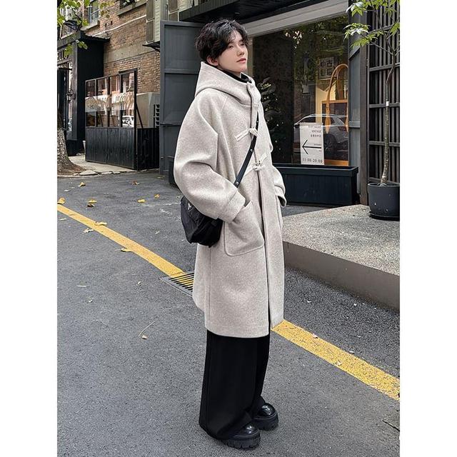 Stand Collar Plain Hood Midi Toggle Coat Product Image