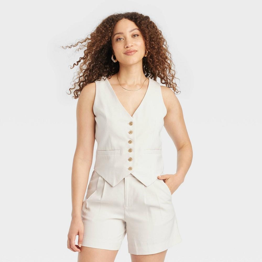 Womens Tailored Suit Vest - A New Day Cream M Product Image