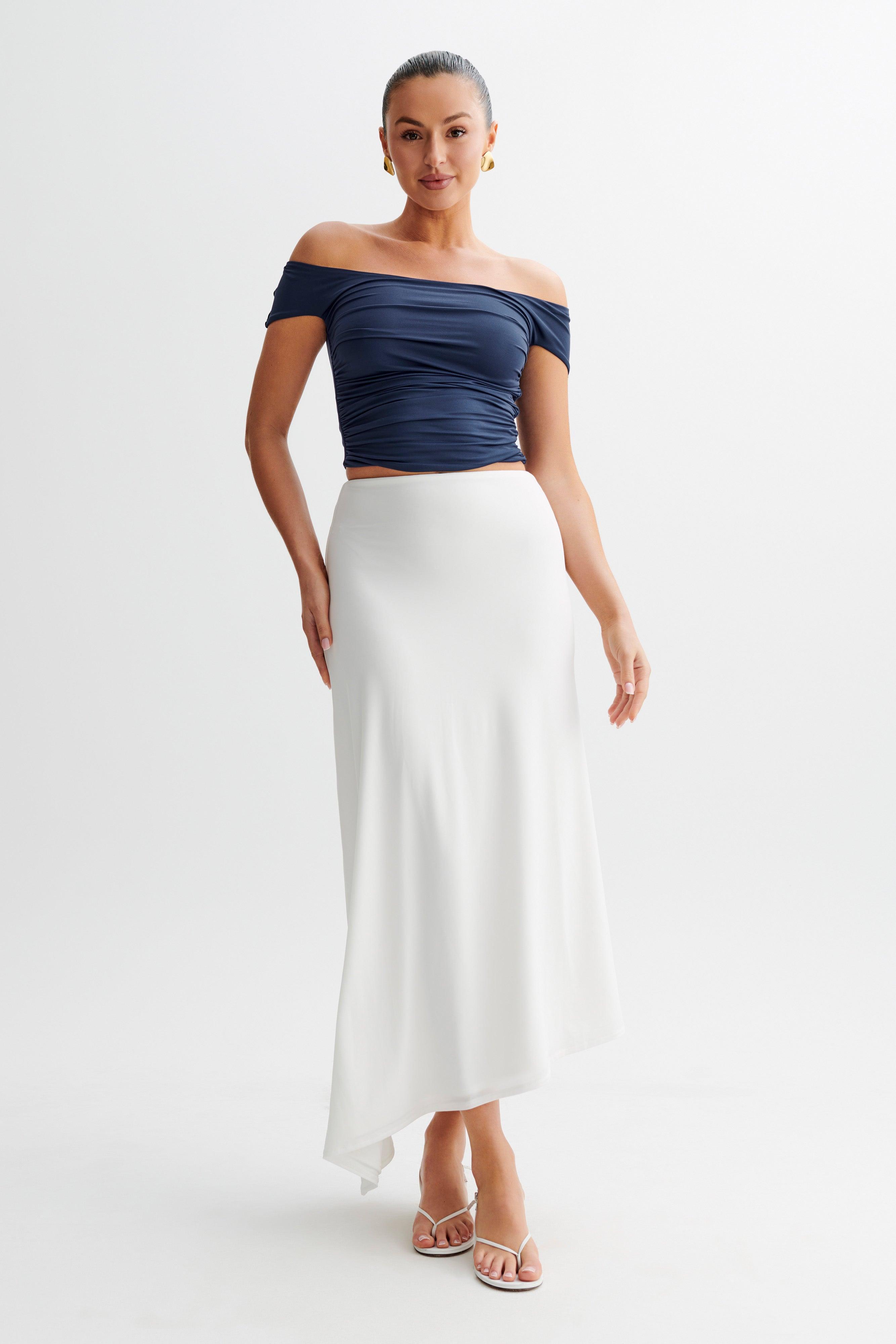 Piper Ruched Off Shoulder Top - Navy Product Image