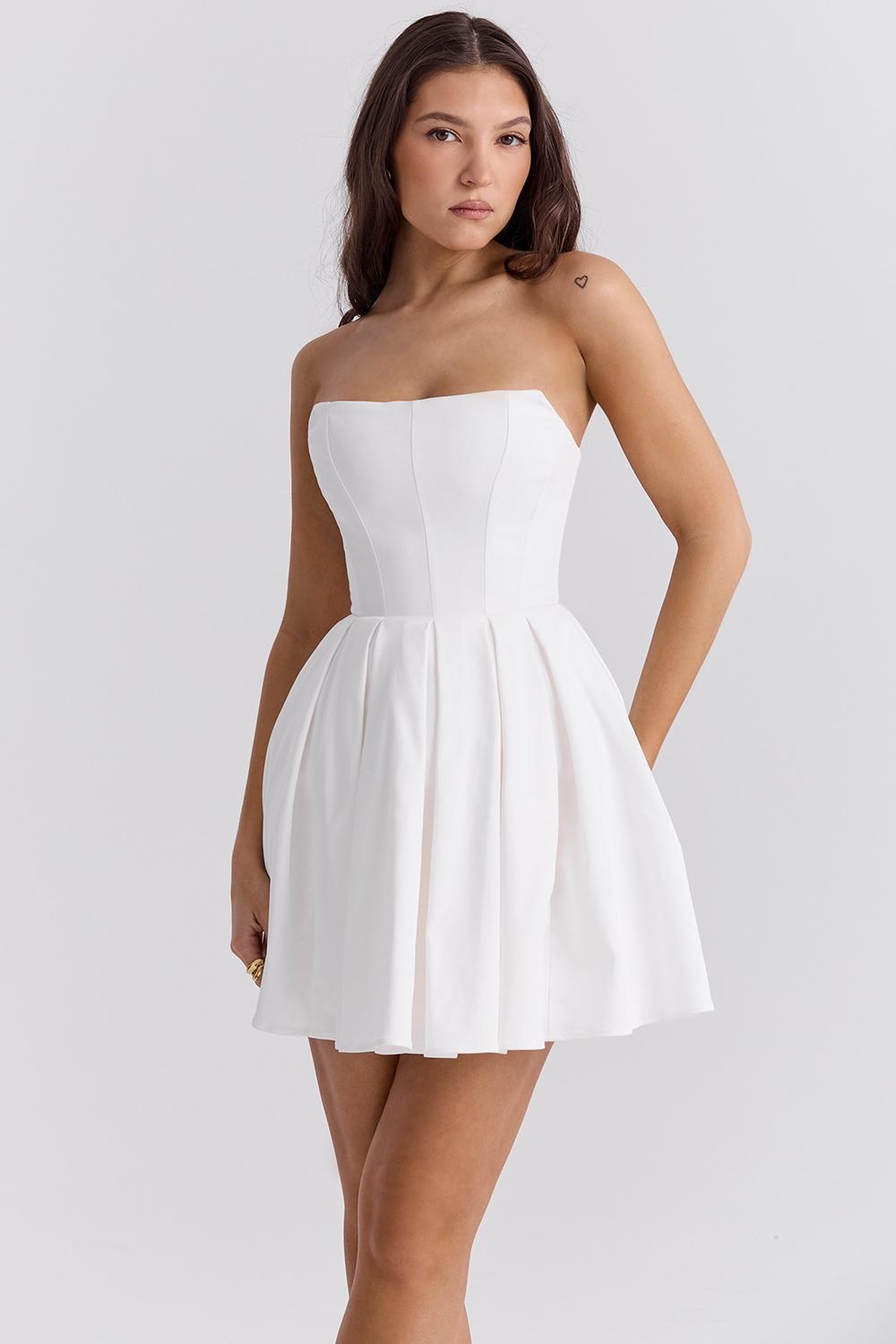 Emmanuela White Strapless Pleated Mini Dress Product Image