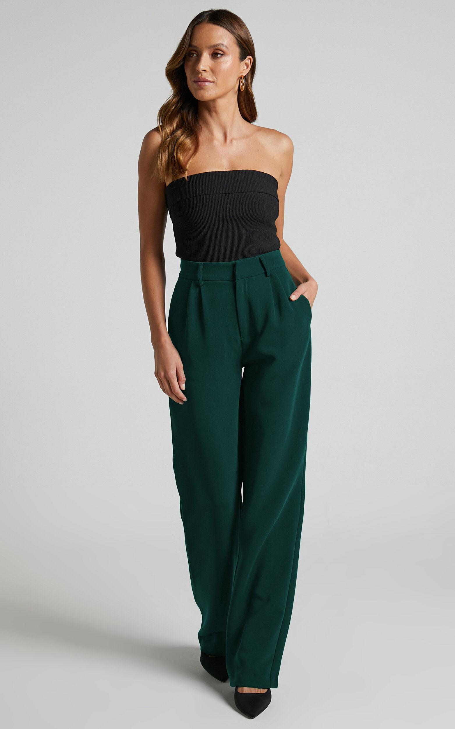 Lorcan Pants - High Waisted Tailored Pants in Forest Green Product Image