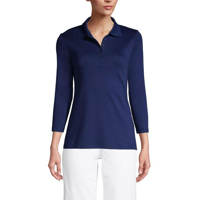 Lands End Womens 3/4 Sleeve Supima Cotton Polo Shirt Product Image