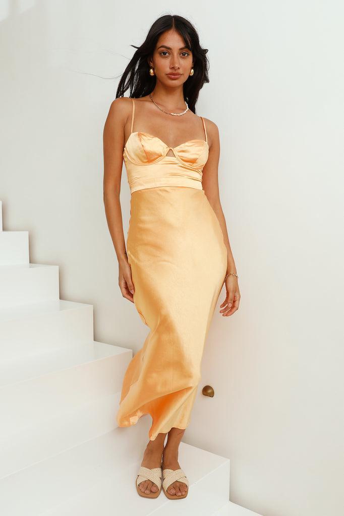 Feeling Zesty Satin Maxi Dress Orange Product Image