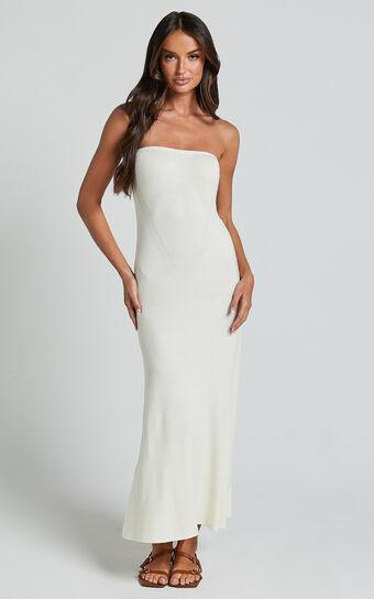 Jenara Knitted Midi Dress - Strapless Knited Midi Dress in Off White Product Image