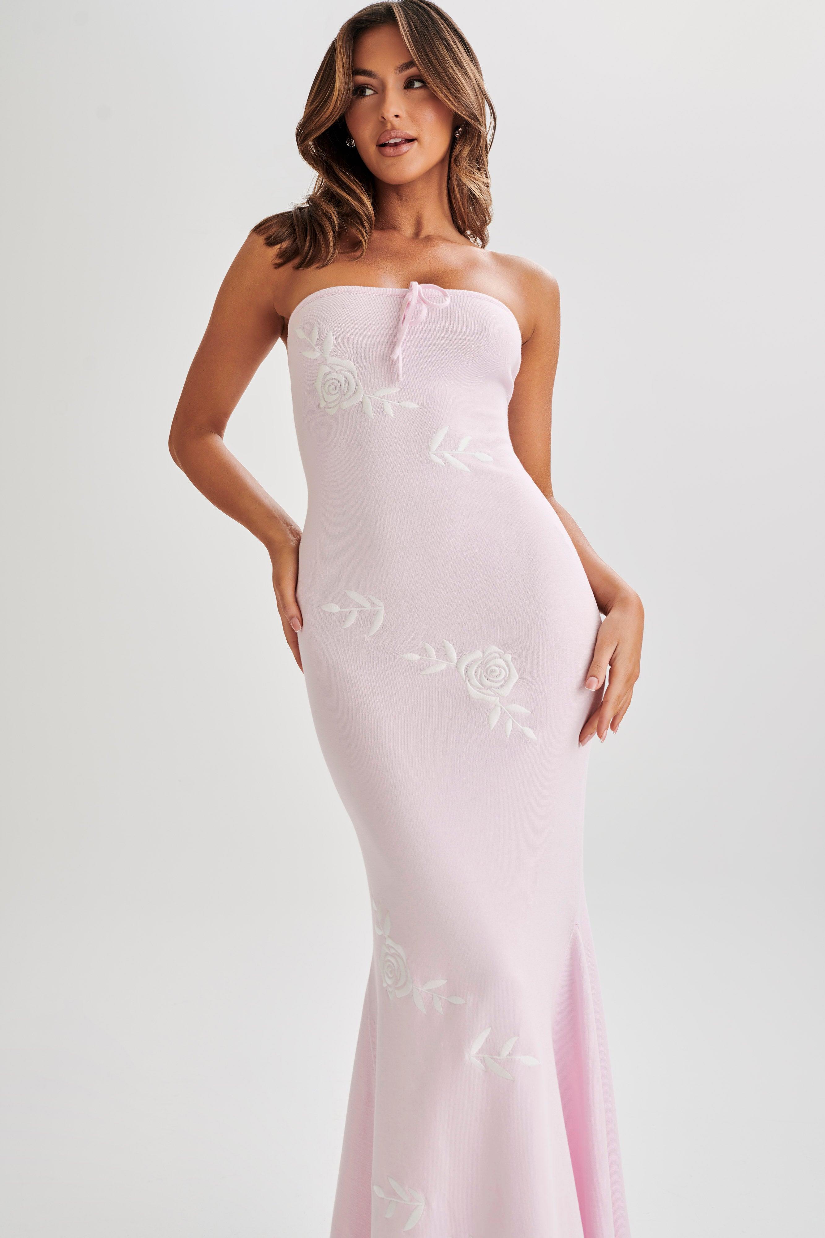 Lorelai Strapless Rose Knit Maxi Dress - Fairy Floss Pink Product Image