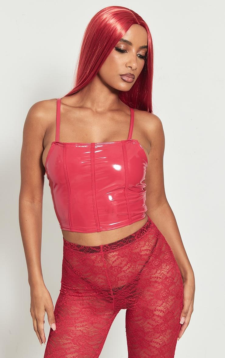 Red Vinyl Square Neck Strappy Crop Top Product Image