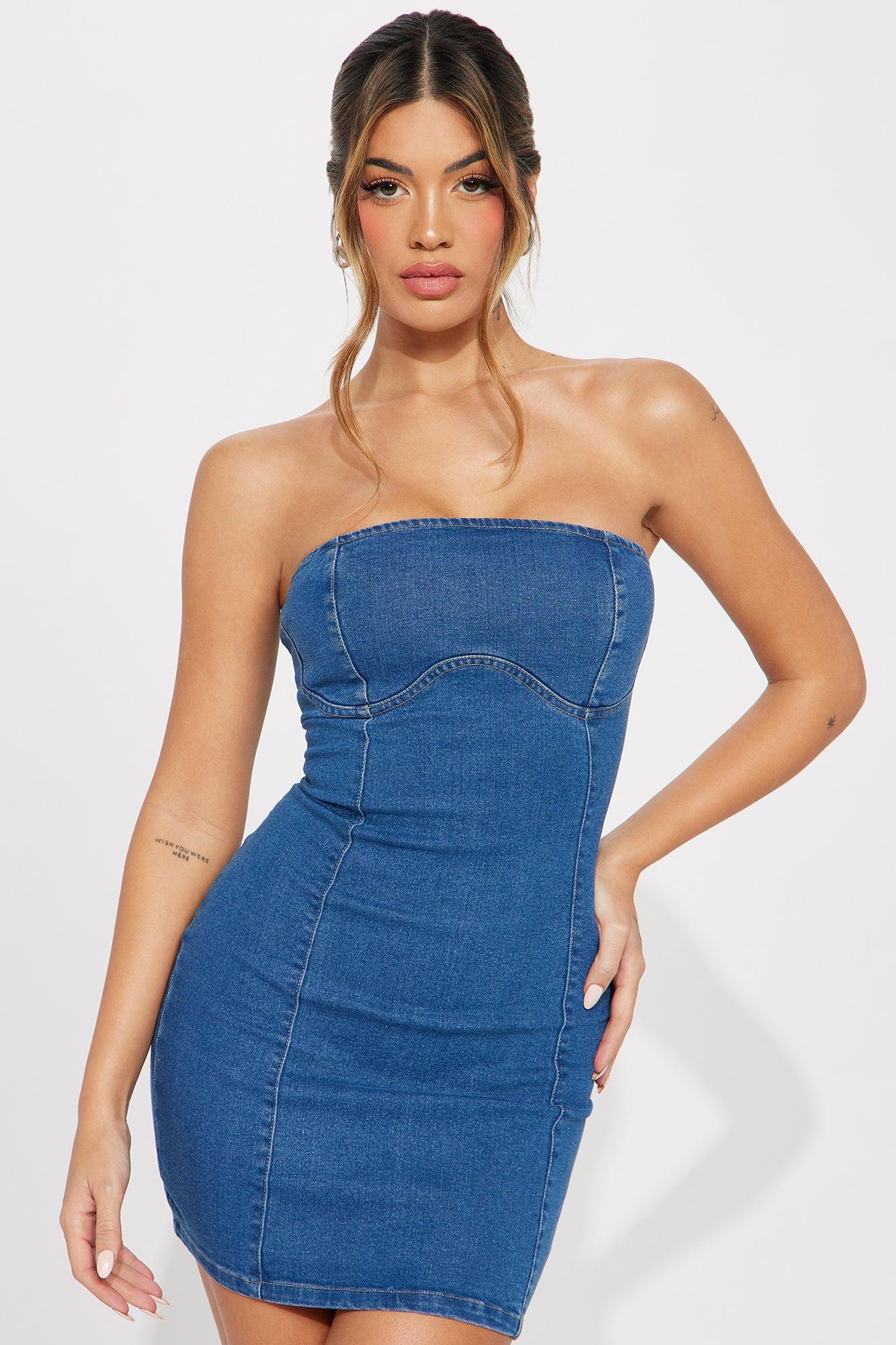 Kara Denim Mini Dress - Medium Wash Product Image