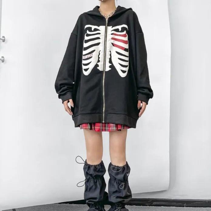 Rib Cage Print Zip-Up Hoodie Product Image