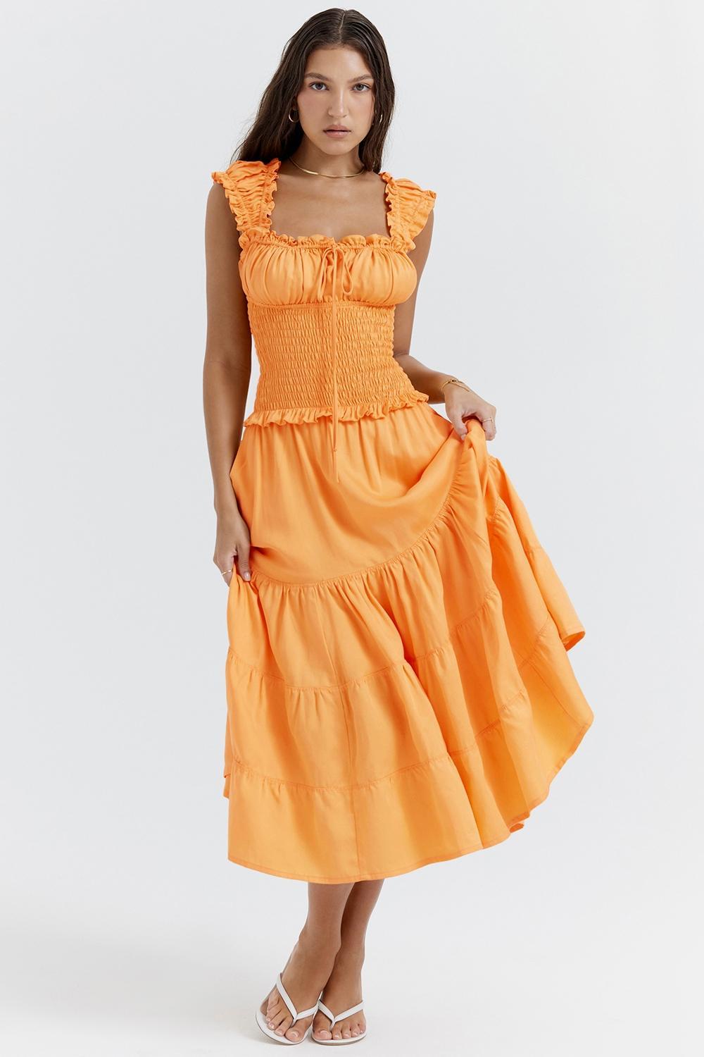 Phedra Tangerine Shirred Sundress Product Image