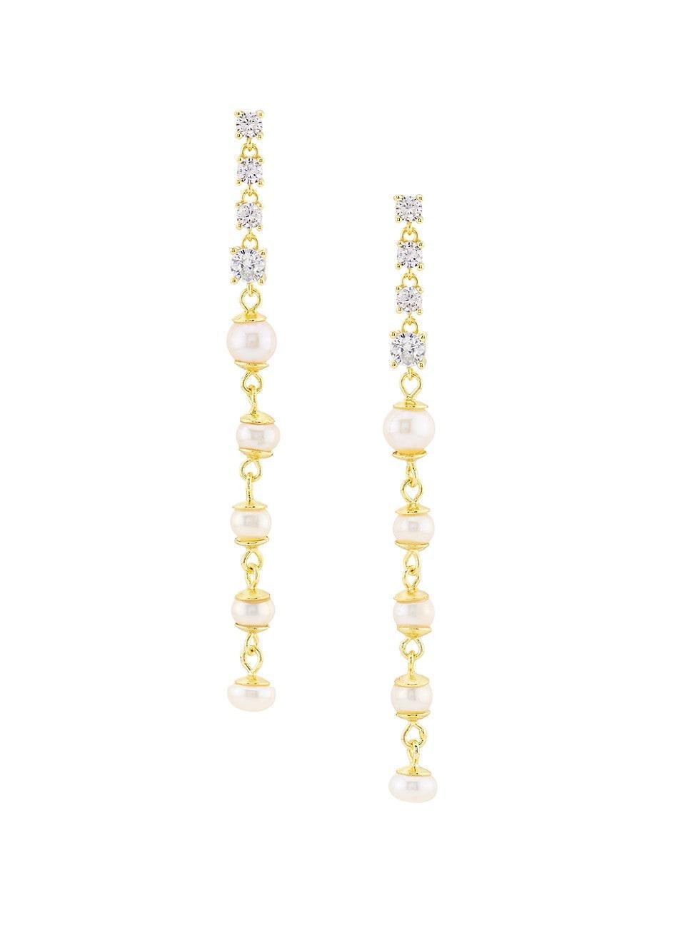 Womens Ciel 14K Gold-Plated, Cubic Zirconia & Freshwater Pearl Linear Drop Earrings Product Image