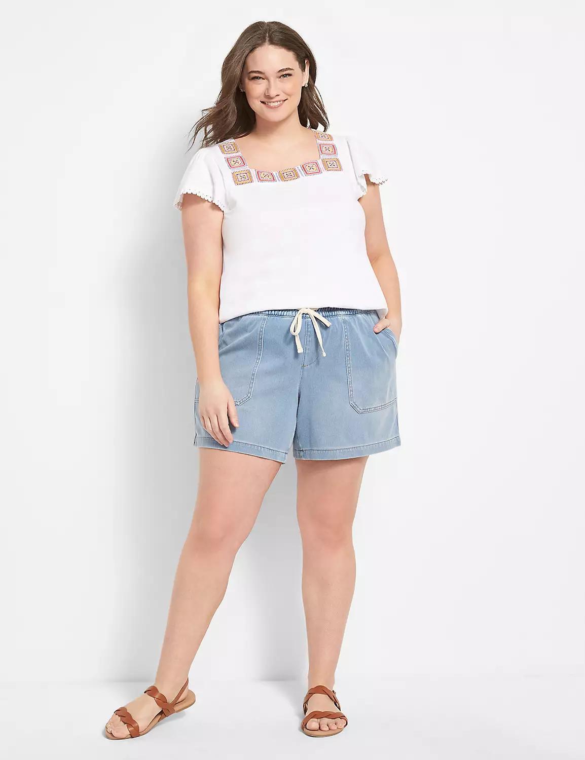 Pull-On Knit Denim Short - Light Wash Product Image