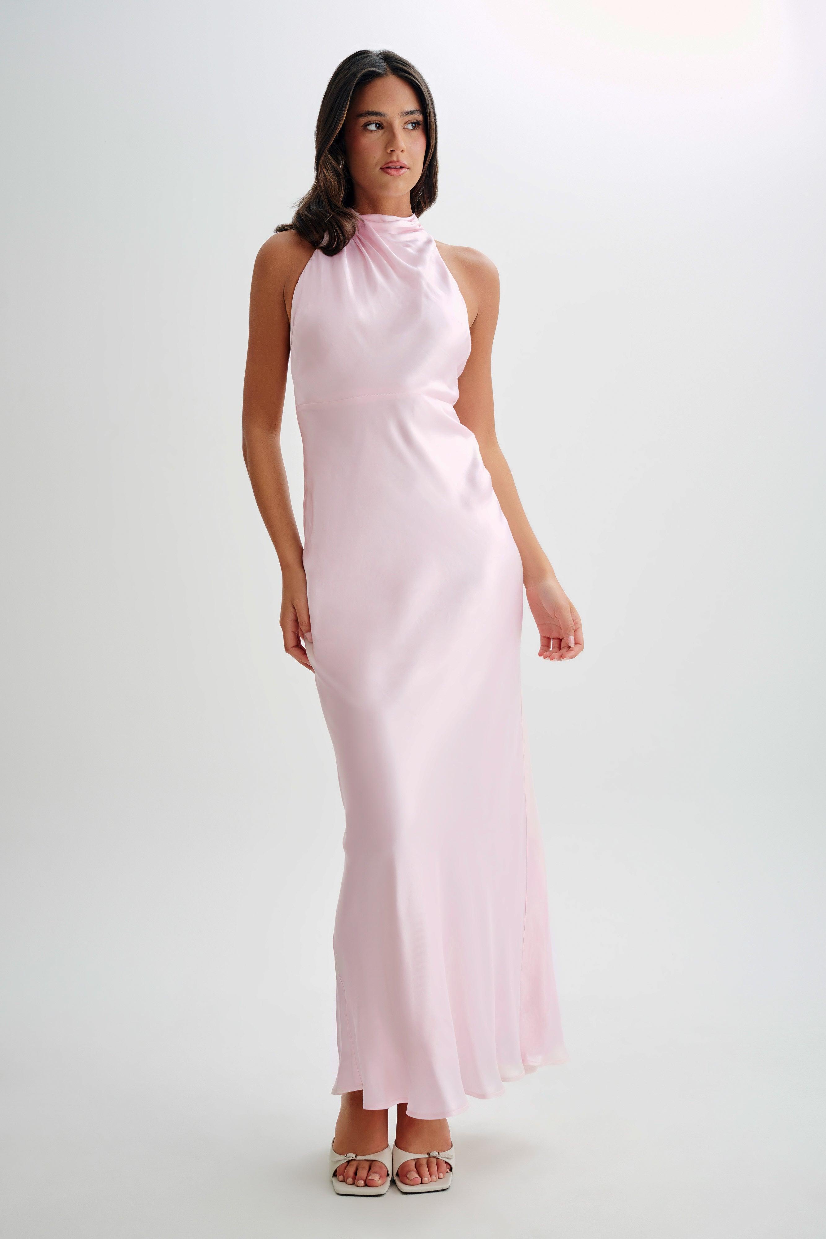 Esther Iridescent Satin Cowl Maxi Dress - Pale Pink Product Image