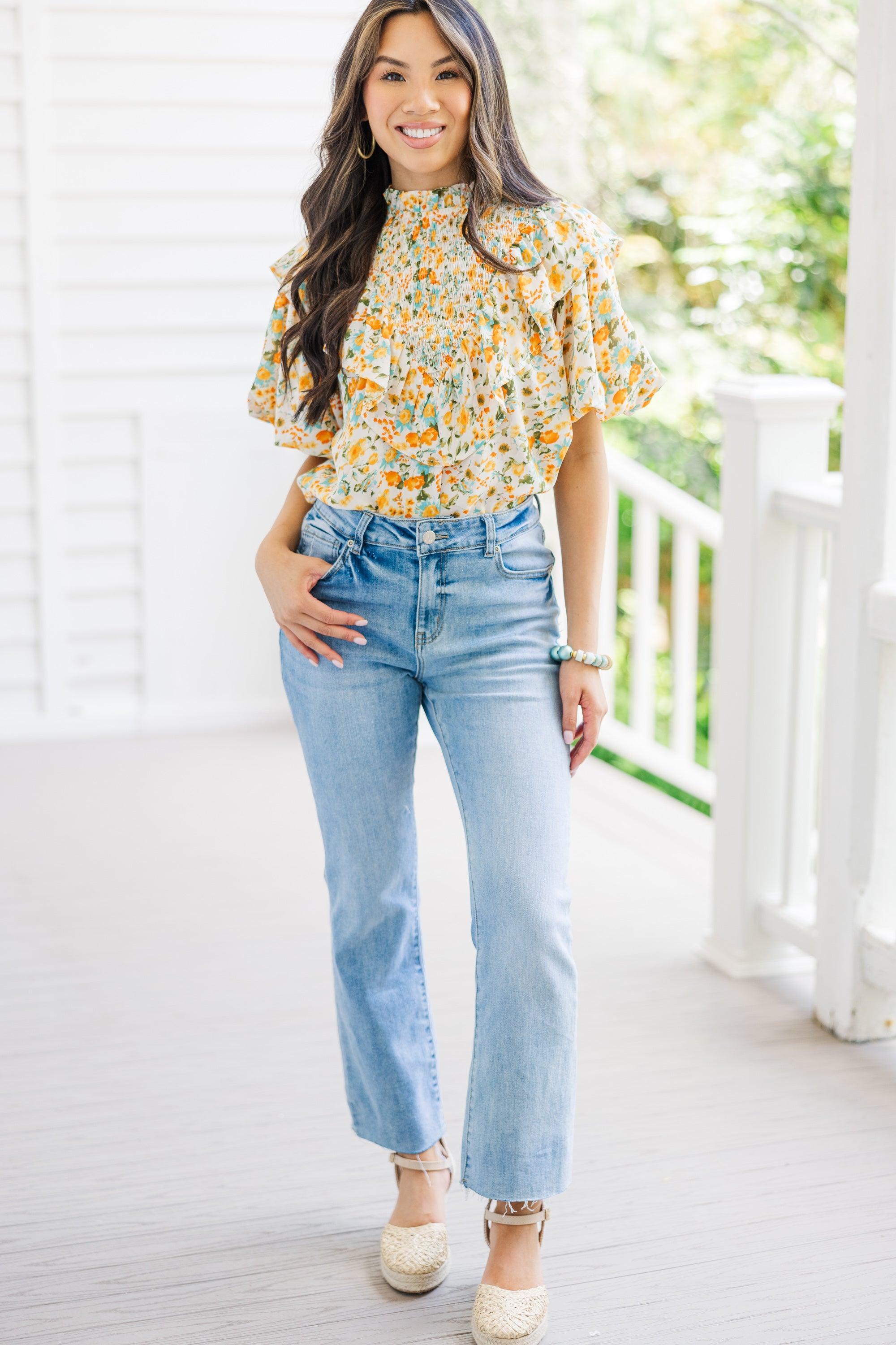 All The Fun Yellow Ditsy Floral Blouse Female Product Image