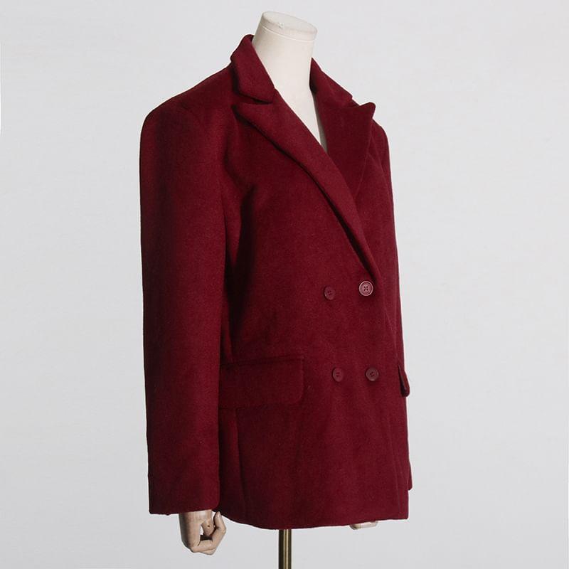 Collared Plain Double Breasted Coat Product Image