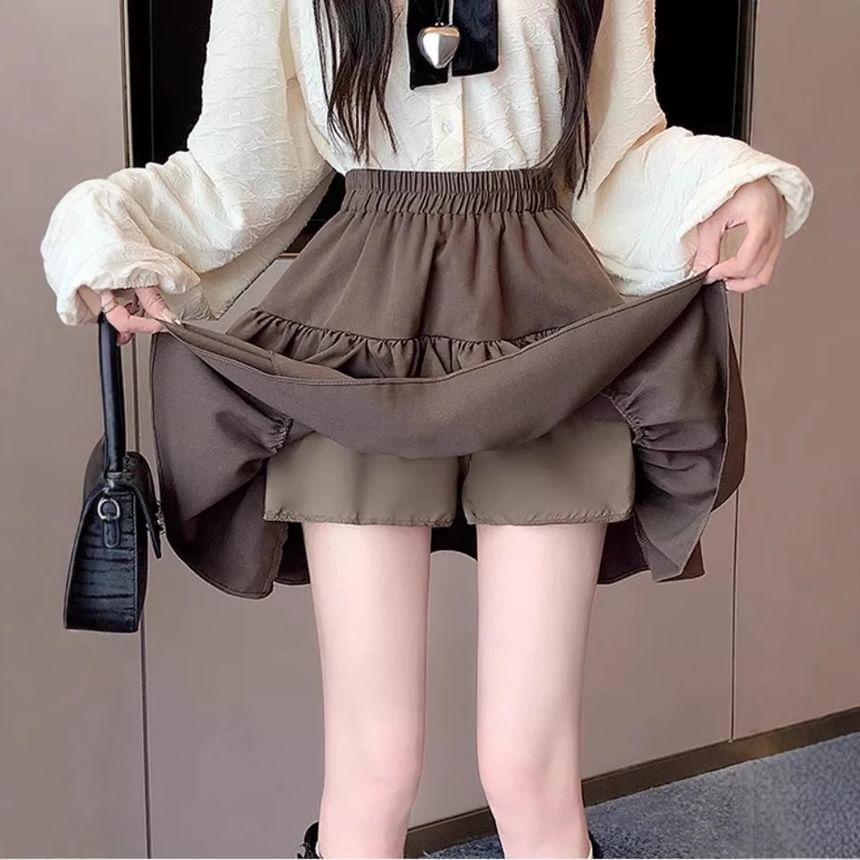 High Waist Plain Ruffle Mini A-Line Tiered Skirt Product Image