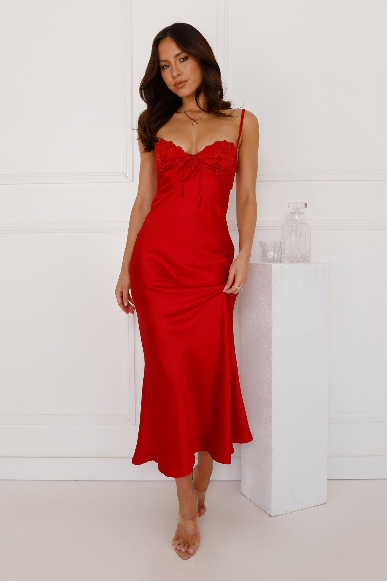 Piece Of Perfection Satin Maxi Dress Red Product Image