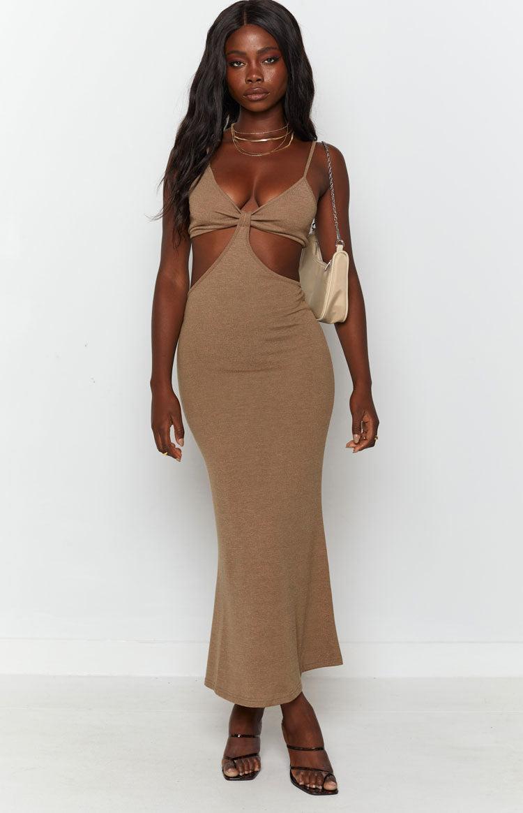 Catalina Cut Out Midi Dress Brown Product Image