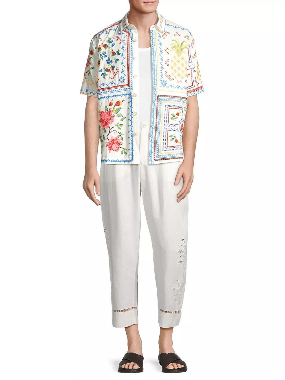 Tropical Cross Stitch Embroidered Shirt Product Image