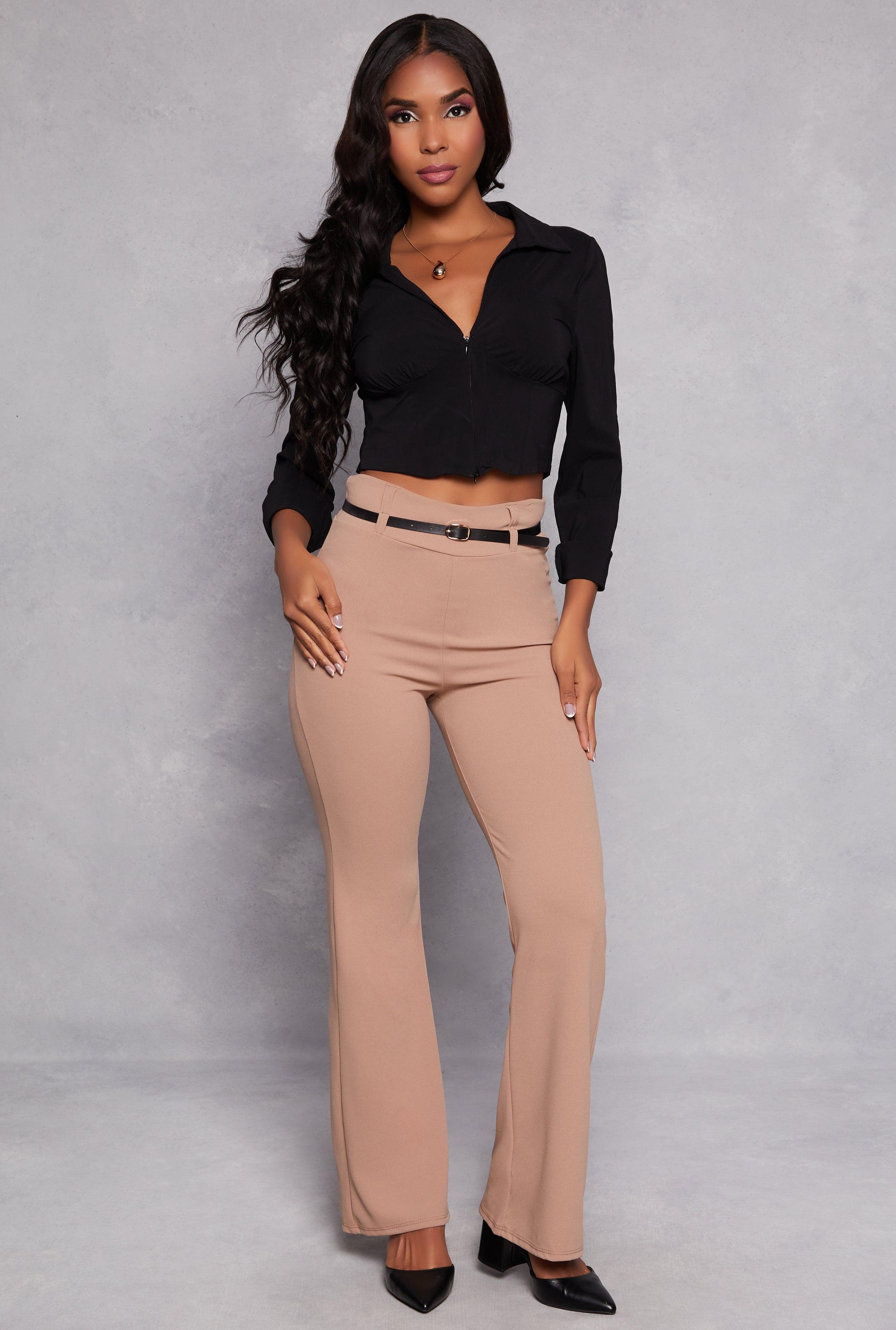 Womens Belted High Waist Dress Pants Product Image