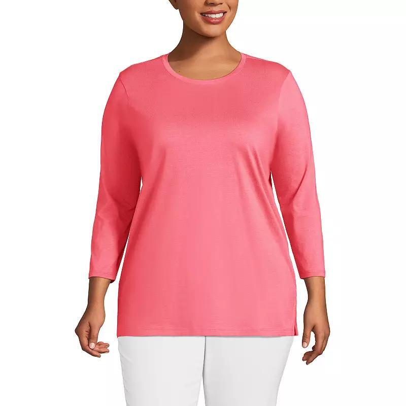 Plus Size Lands End Supima Cotton Relaxed Fit Crewneck Tunic, Womens Blue Product Image