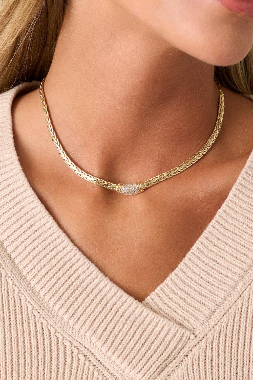 Serene Harmony Woven Gold Chain Necklace Product Image