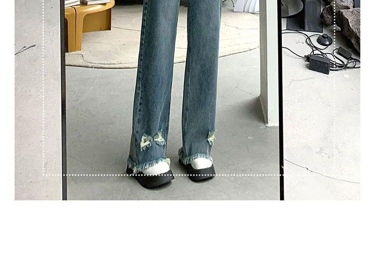 Mid Waist Washed Distressed Wide Leg Jeans (Various Designs) Product Image