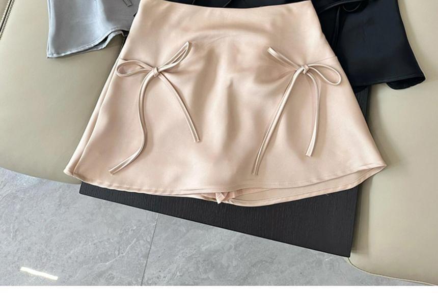 High Waist Plain Bow Mini Skort Product Image