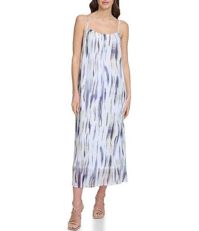 DKNY Printed Chiffon Scoop Neck Sleeveless Maxi Dress Product Image