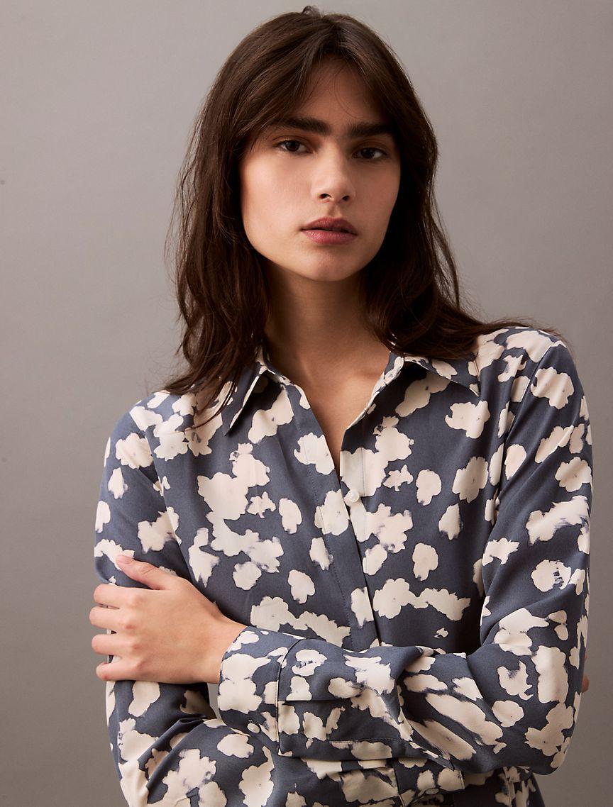 Flowing Print Midi Shirt Dress Product Image