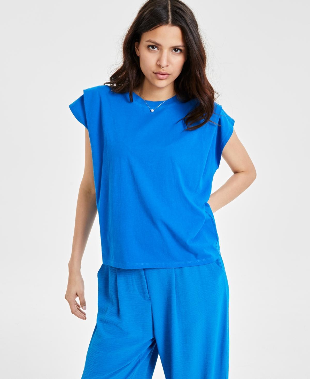 Women's Pleated-Shoulder T-Shirt, Created for Macy's Product Image