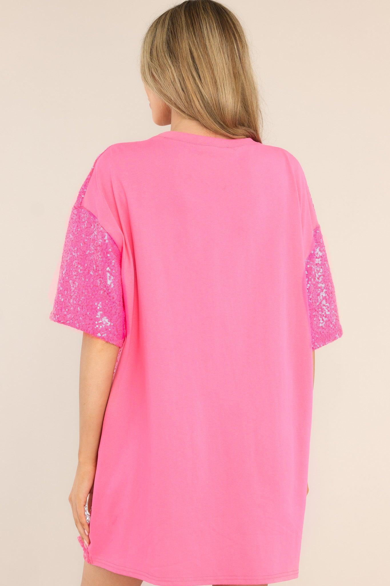 The Moment Hot Pink Sequin Heart Shirt Dress Product Image