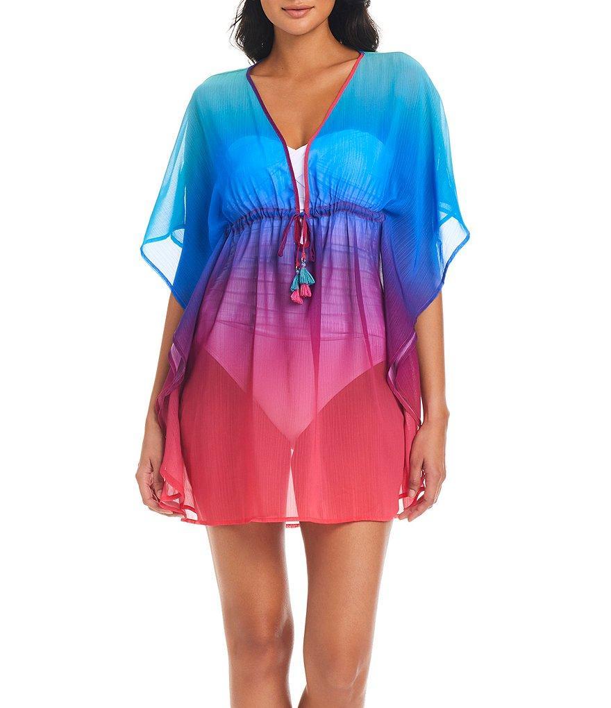 Bleu Rod Beattie Heat Of The Moment Ombre Print Chiffon Plunge V-Neck Swim Cover-Up Caftan Product Image