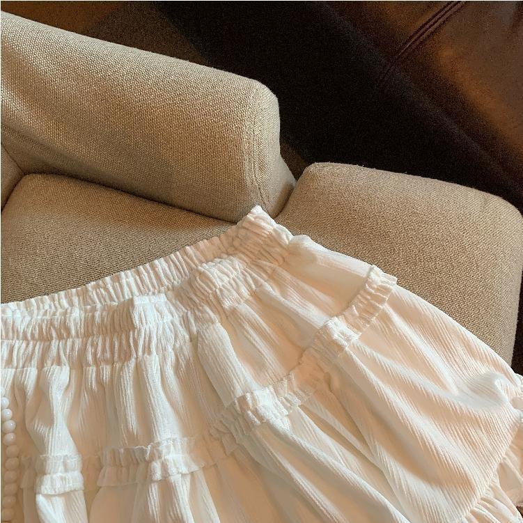 High Rise Plain Frill Trim Velvet Mini A-Line Skirt Product Image