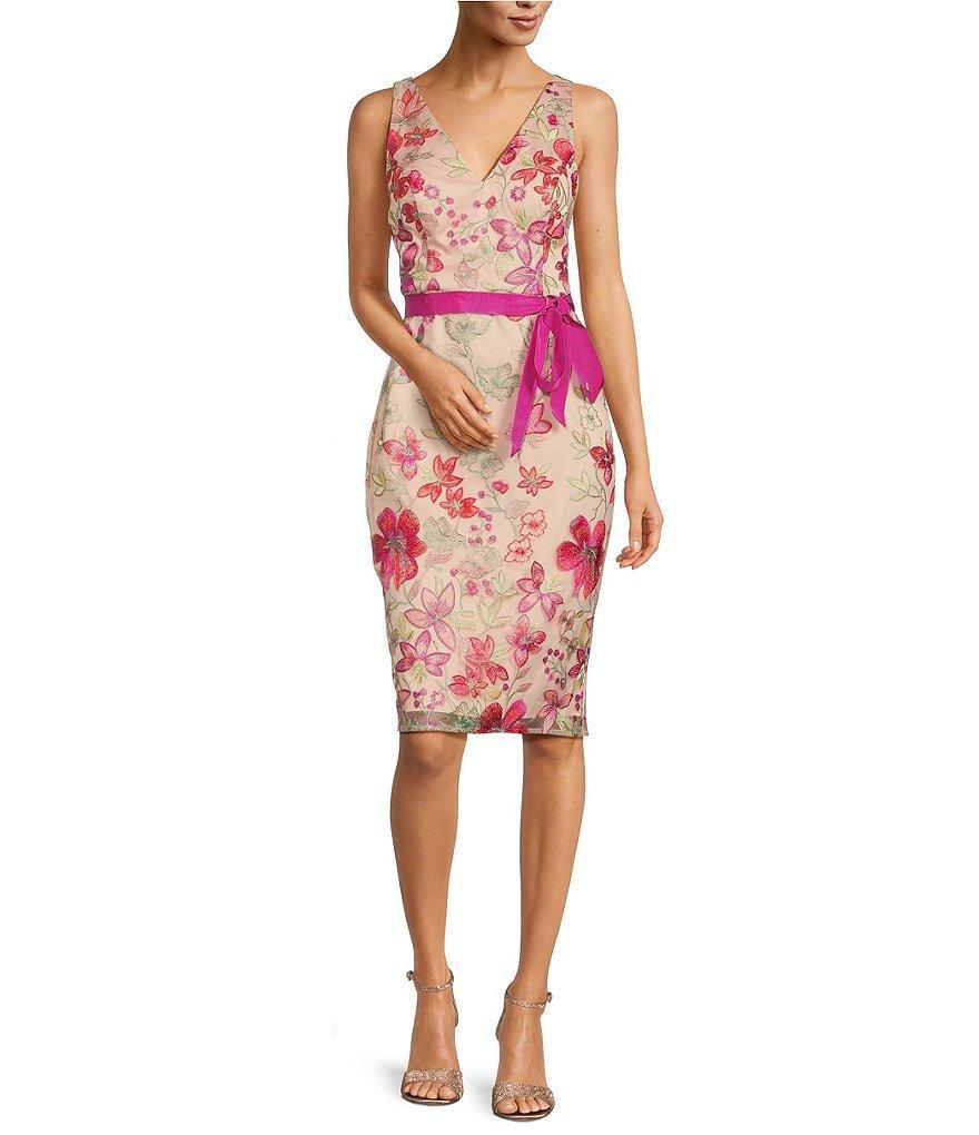 Eliza J Floral Embroidered V-Neck Sleeveless Sheath Dress Product Image