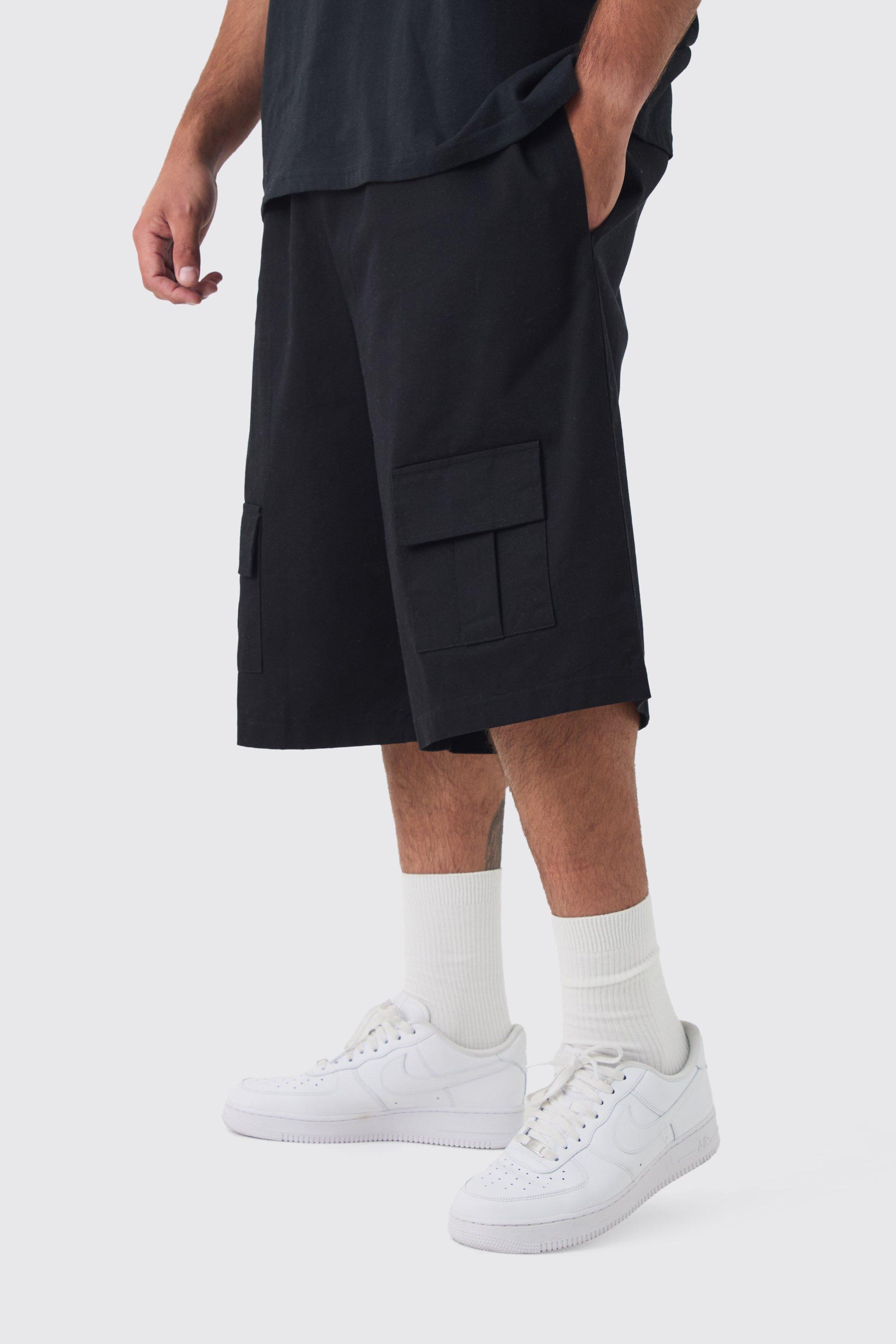 Plus Front Pocket Twill Overdyed Cargo Jort | boohooMAN USA Product Image