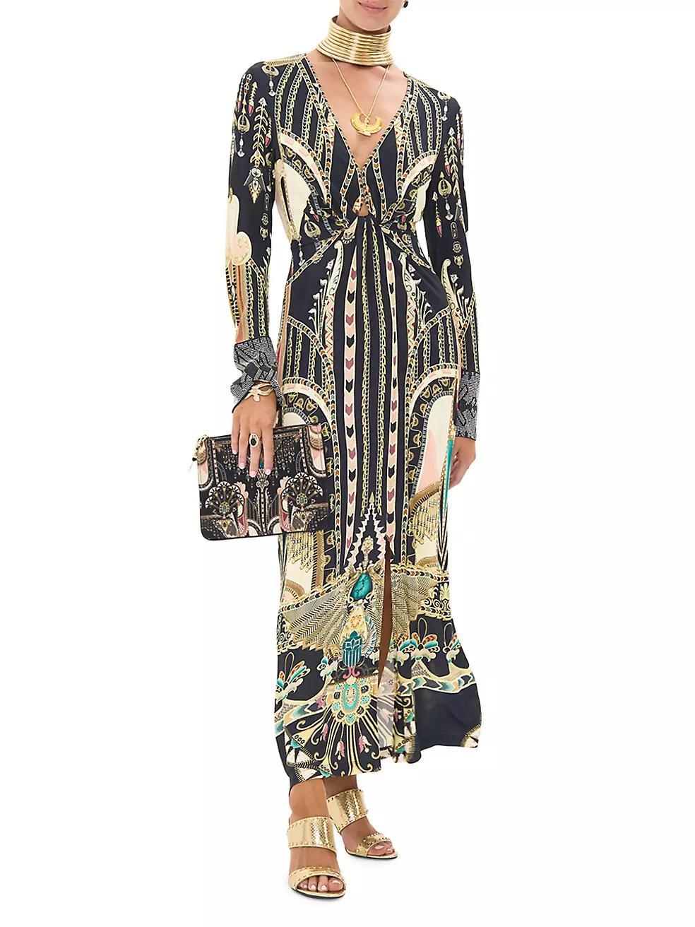 Printed Jersey Long-Sleeve Maxi Dress Product Image