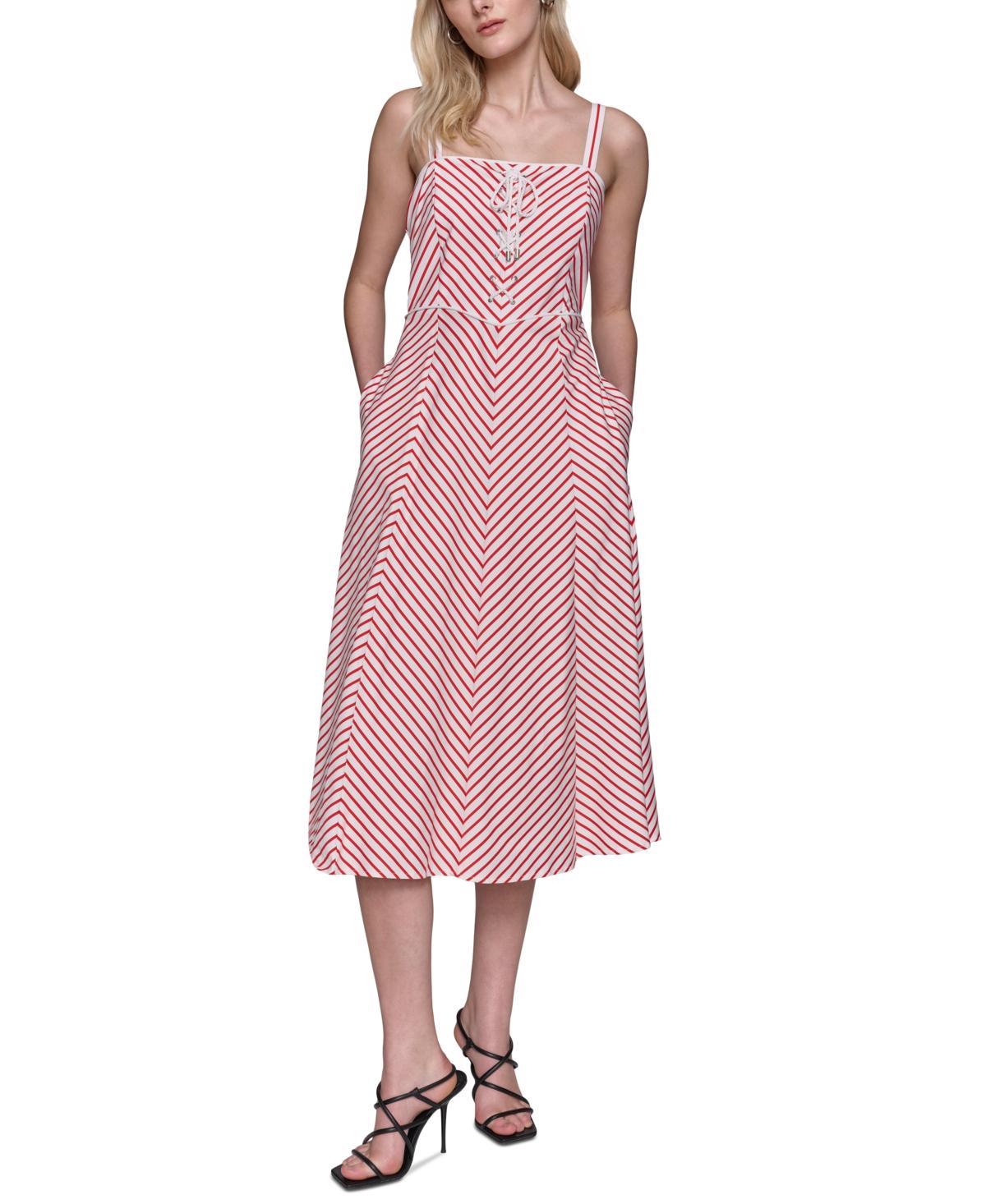 Karl Lagerfeld Paris Womens Striped Square-Neck Dress Product Image