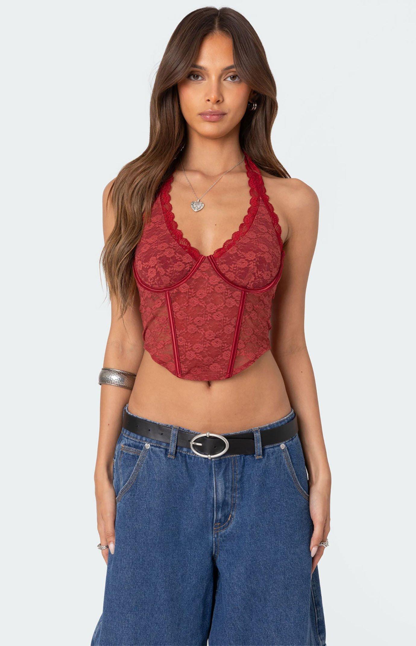 Edikted Women's Chica Lace Halter Corset Product Image