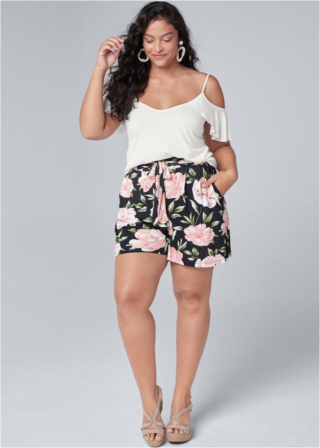 Floral High Waisted Shorts - Navy Multi Product Image