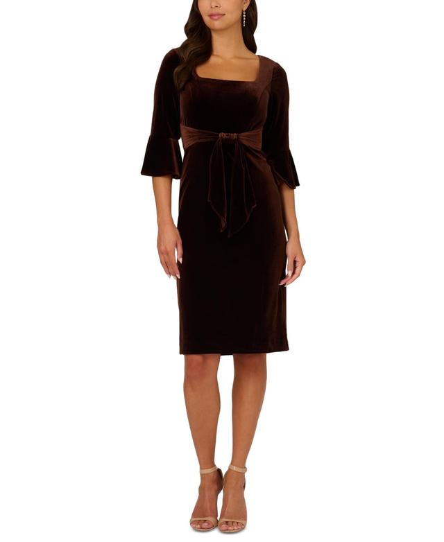 Adrianna Papell Womens Velvet Bell-Sleeve Sheath Dress Product Image