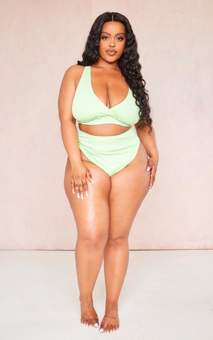 Plus Lime Textured High Waisted Bikini Bottoms Product Image