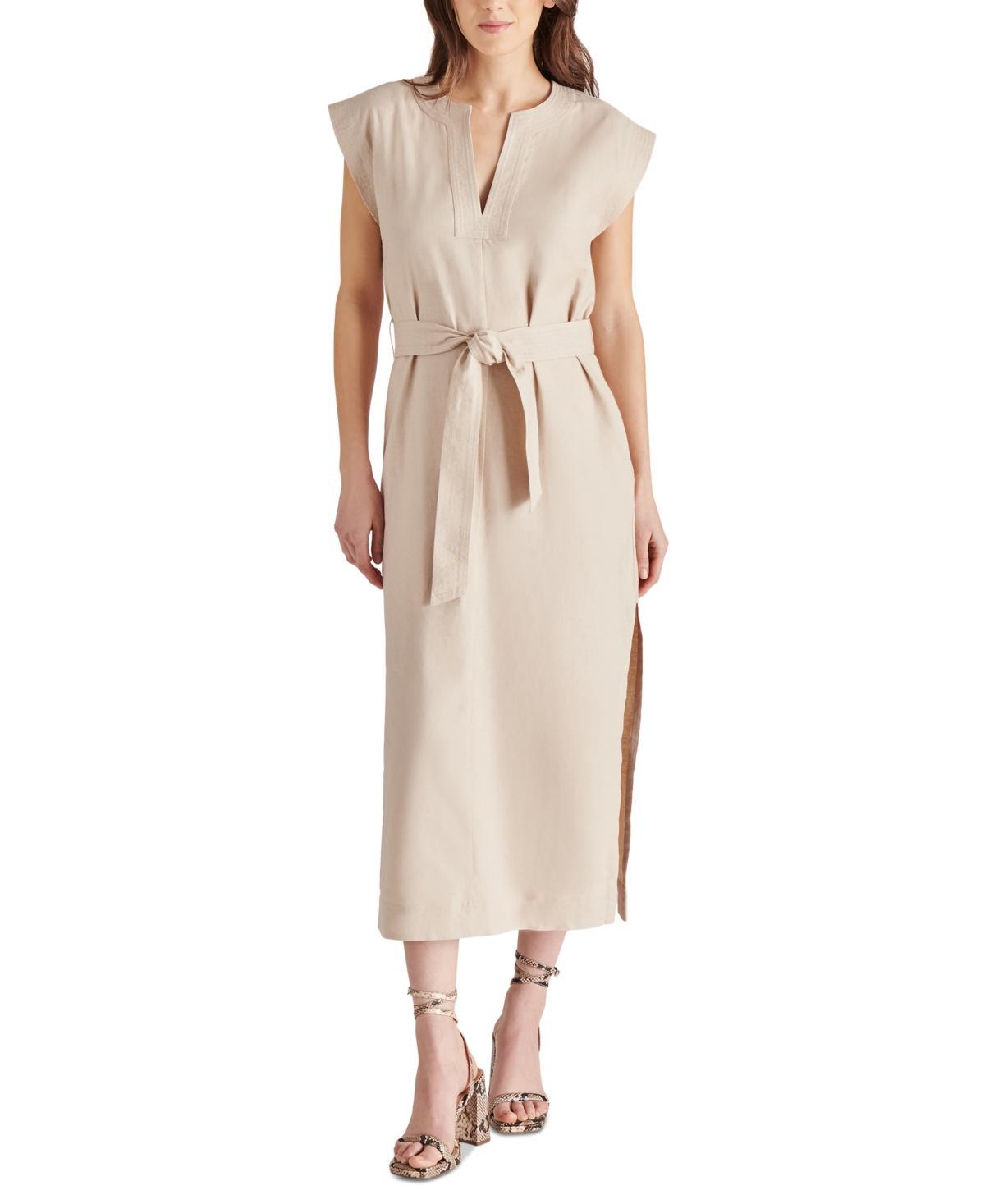 Steve Madden Womens Aeris Notch-Neck Belted Midi Dress Product Image