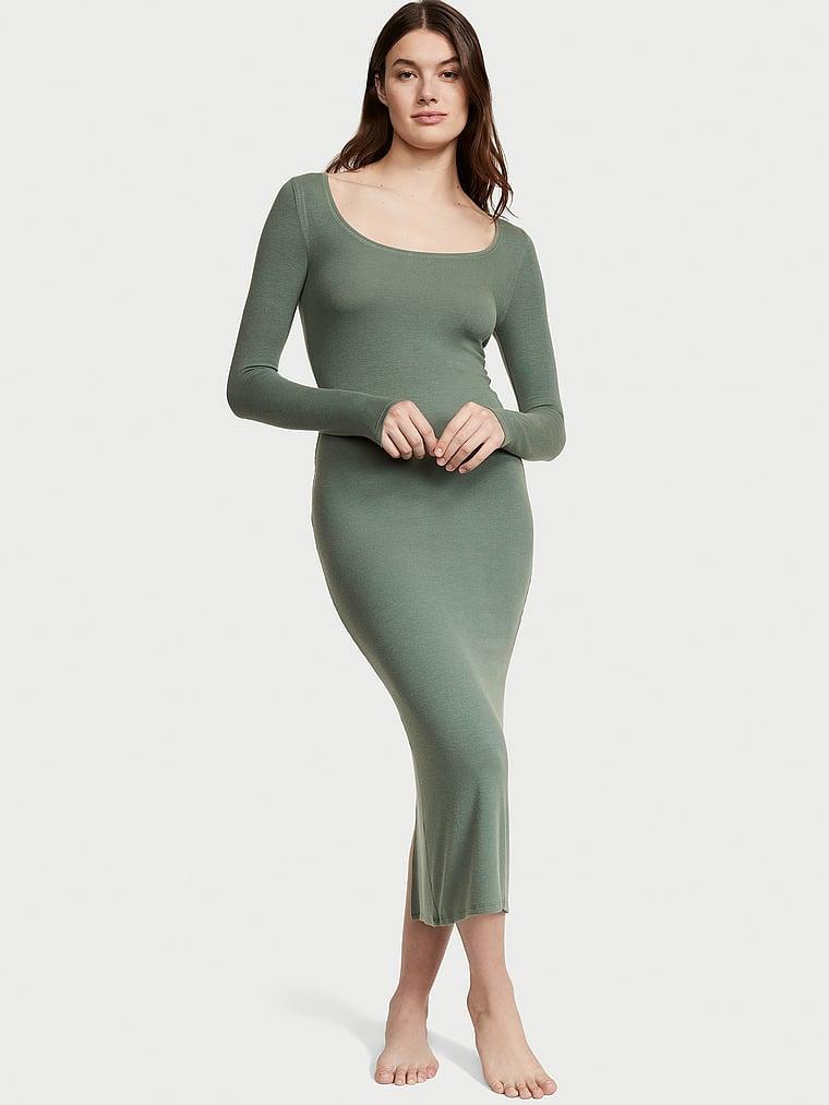 Ribbed Modal Long-Sleeve Slip Dress Product Image