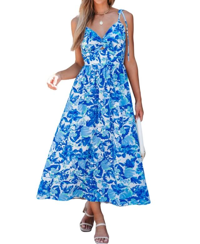 Cupshe Womens Floral Print Tie Strap Maxi Beach Dress blue Product Image